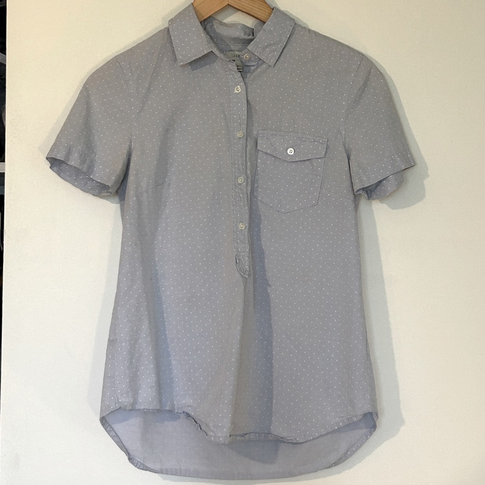 JCrew Women's Blue Polka Dot Blouse Short Sleeve Shirt Size 2